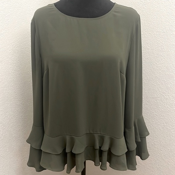 a.n.a Tops - a.n.a. Olive Green Ruffle Hem Blouse
